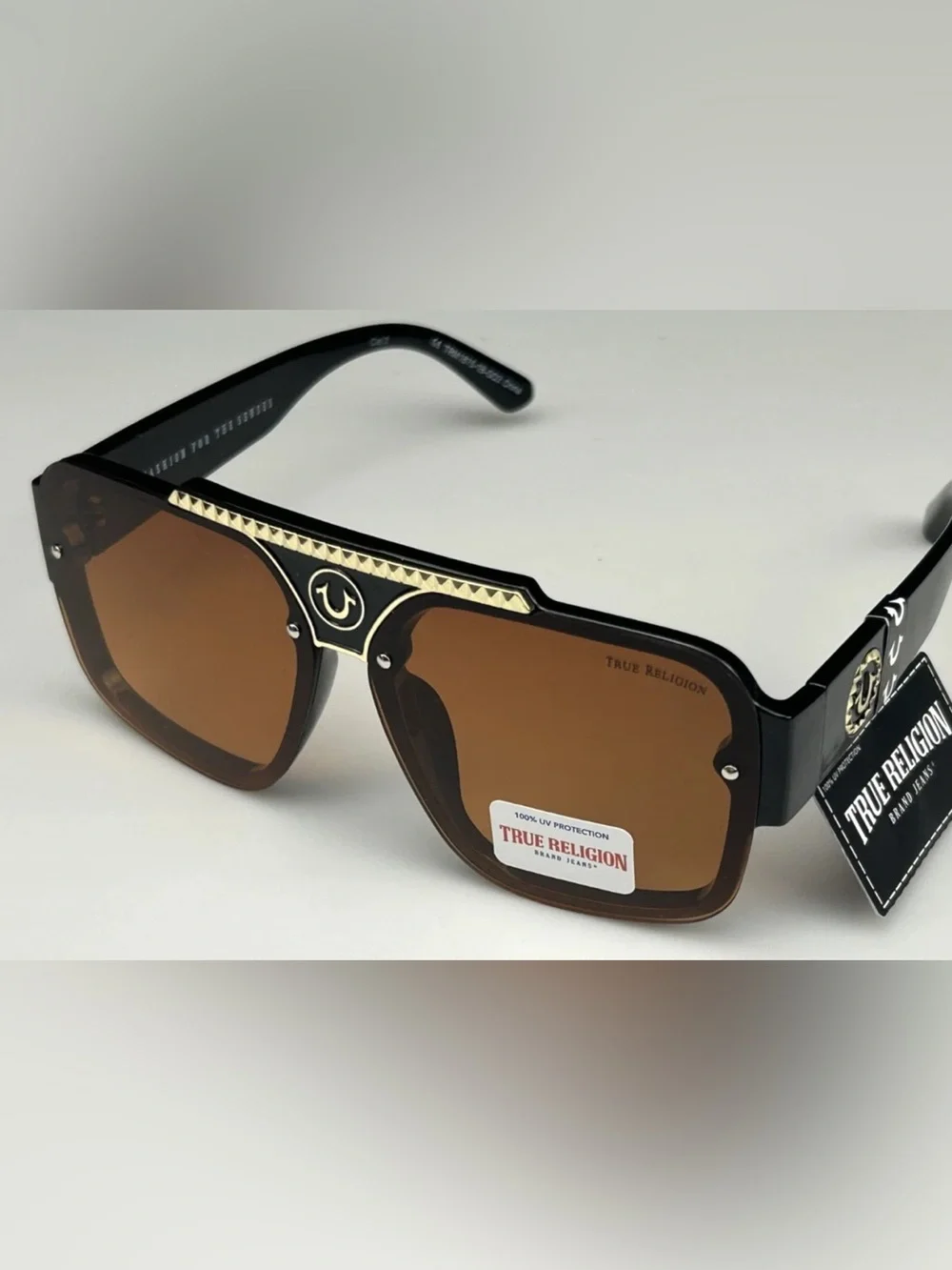 True Religion Black Frame with Brown Lenses Square Sunglasses